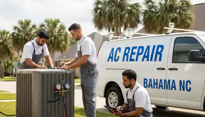 Professional AC repair technician servicing air conditioner unit in Durham NC home