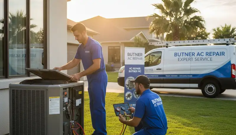 Professional AC repair technician servicing air conditioner in Durham NC home