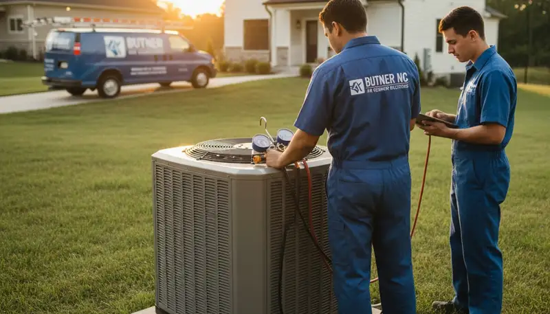 HVAC technician performing residential AC repair service in Durham, NC