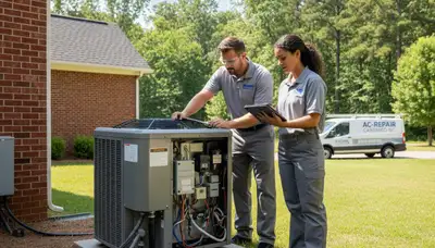 Professional AC repair technician servicing air conditioner in Durham NC home