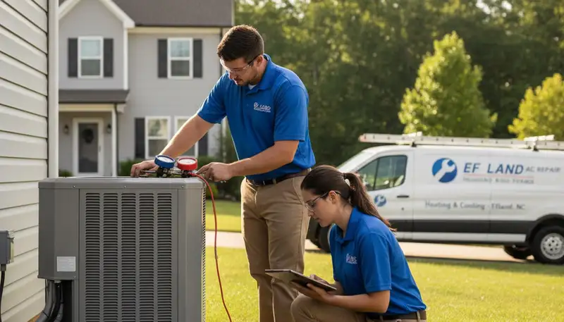 Professional AC repair technician servicing air conditioner unit in Durham NC