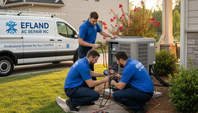 Professional AC repair technician servicing residential unit in Durham NC