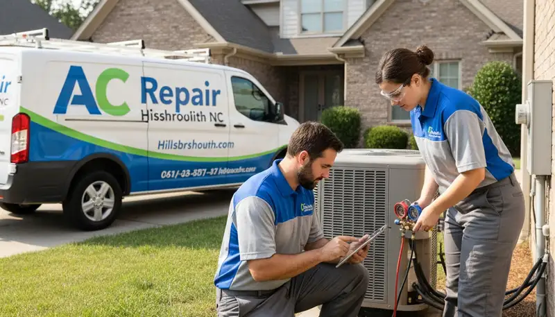 Professional AC repair technician servicing residential unit in Durham, NC