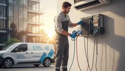 Technician repairing residential air conditioner unit in Durham, NC for Five Star Cooling service