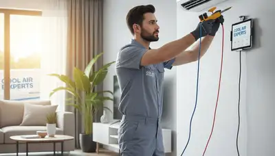 Technician repairing residential air conditioner unit in Durham, NC for Five Star Cooling
