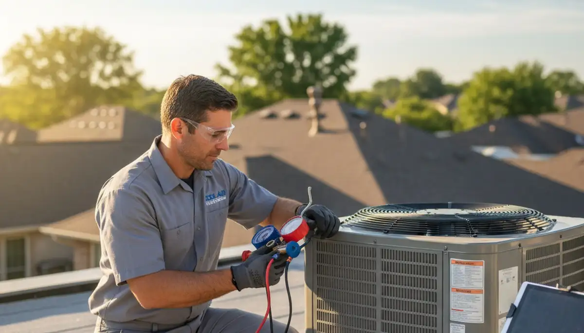 Technician performing AC repair in Durham NC for Five Star Cooling residential service