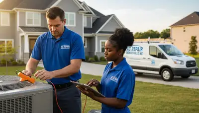 HVAC technician providing AC repair service in Durham NC for residential cooling systems