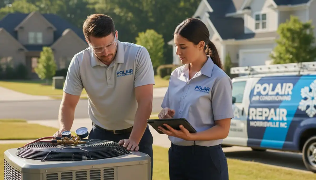 Professional AC repair technician servicing air conditioner unit in Durham NC
