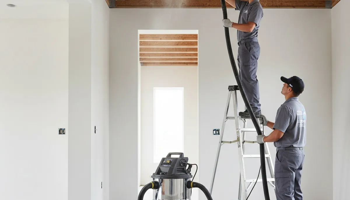 Technician cleaning air ducts for AC system in Durham NC home by Five Star Cooling