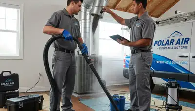 Technician cleaning air ducts for HVAC system in Durham NC home by Five Star Cooling