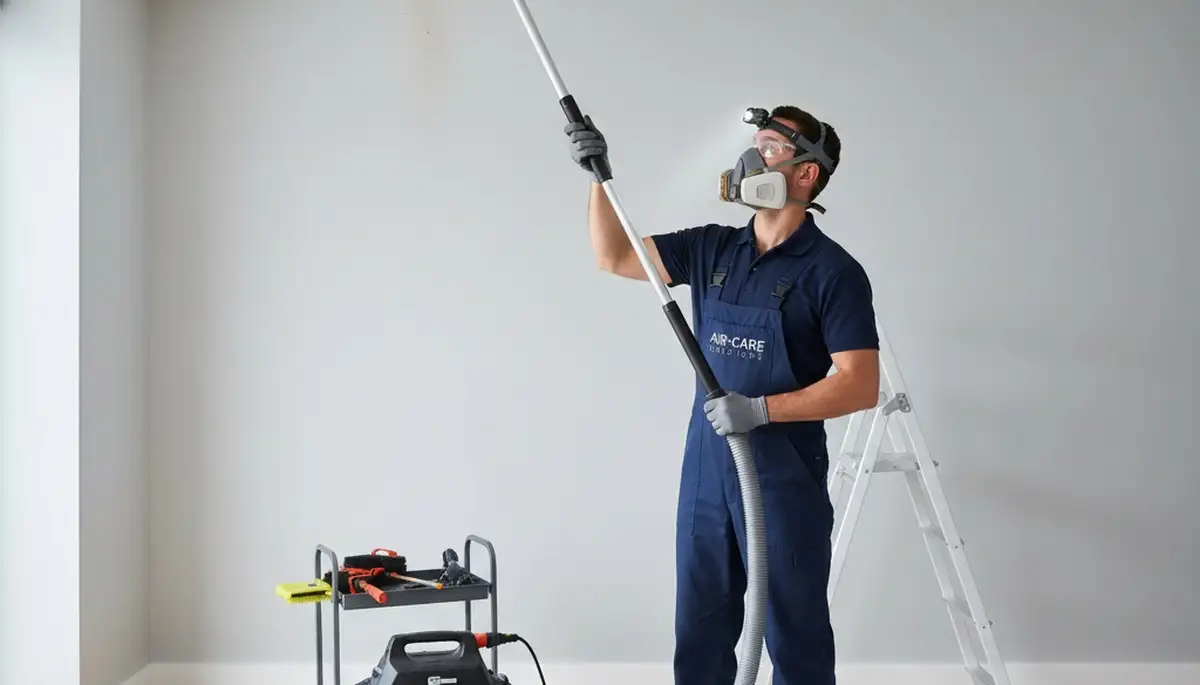 Technician cleaning air ducts for HVAC system in Durham, NC home by Five Star Cooling